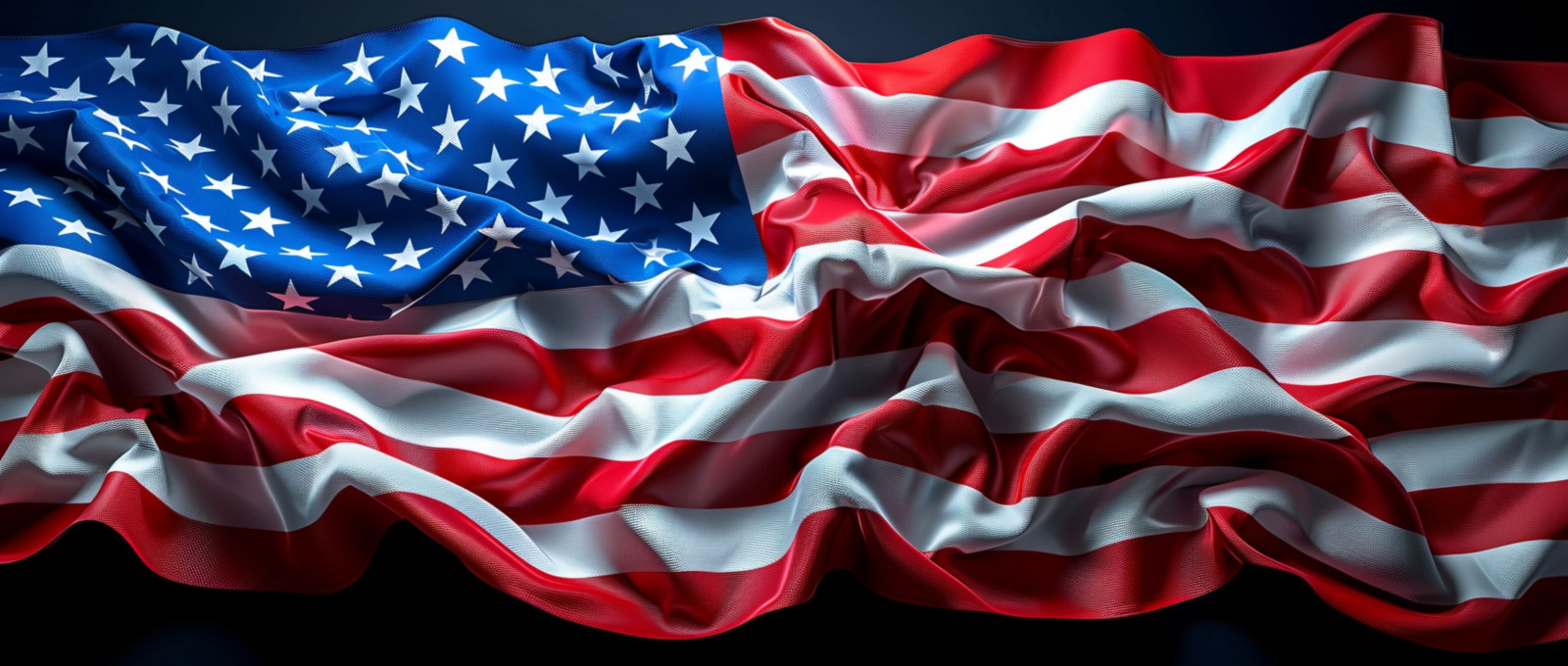 Die amerikanische Flagge auf schwarzem Hintergrund.